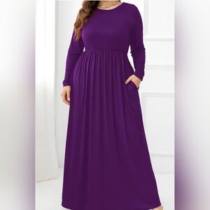 Zenana Flowy Maxi Dress with Pockets | Purple | Shirred Waist | S–1X